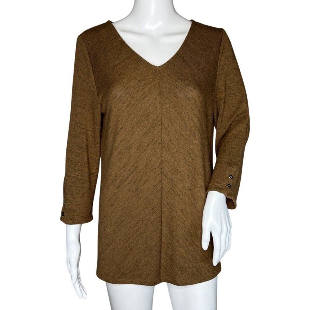 Chicos Shirt Women Medium Heather Brown Knit Top‎ Essential Neutral Minimalist